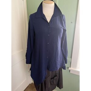 Zoe' by Michael Phillips Elegant Asymmetrical Navy Blue Long Sleeved Blouse Med